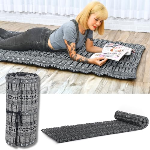 Leewadee - Foldable Floor Mattress - Japanese Roll Up Futon -Trifold Tatami Mat- Guest Floor Bed - Camping Mattress - Thai Massage Mat, Kapok Filled, 75 x 28 inches, Black | Foldable and breathable mattress for sleeping, yoga, meditation & massage. Ideal
