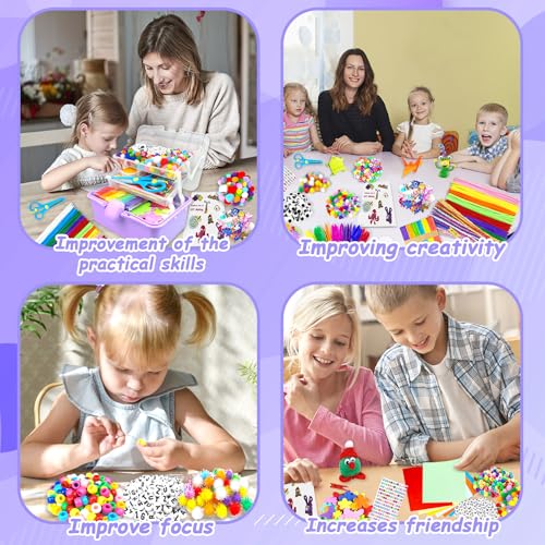 3000 Arts and Crafts Supplies for Kids Craft Kit Craft Box with Pipe Cleaners Arts and Crafts for Kids Age 4-6, 6-8, 8-12 DIY School Supplies Materials Set Toys Gifts for Girls Boys Toddlers, Purple - color: purple