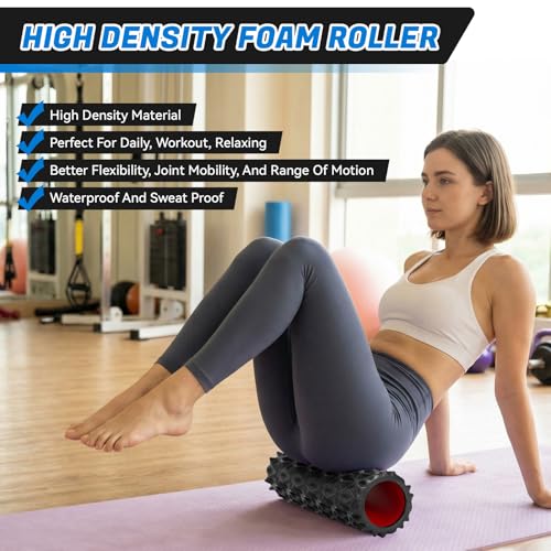 Foam Roller for Deep Tissue Massager High Density Massage Roller | Diamond-Shaped Texture, Myofascial Release, Deep Tissue Muscle Massage Trigger Point Back Roller for Fitness (15" Black) - color: Black