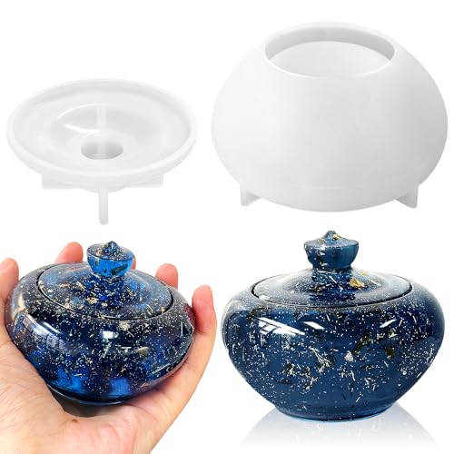 RESINWORLD 3.3'' Trinket Pot and Lid Silicone Mold, Cute Storage Jar Mold for Epoxy Resin, Clay, Plaster