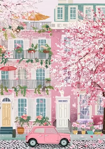 Pink Landscape Diamond Art Kits for Adults, Diamond Painting 12X16 Inch | Easy 5D Diamond Art Kits, Round Dots Full Drill, DIY Diamond Painting Kit for Adult Beginners, Home Wall Decor Gifts - color: Country 20
