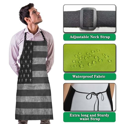 Kitchen Apron for Men Black and White American Flag Kitchen Aprons for Women for Cooking Restaurant BBQ Painting Crafting Gardening 27” (W) x 31” (H), Waterproof Apron - color: American Flag