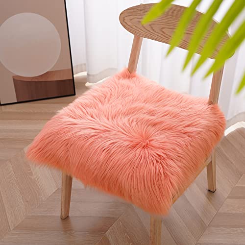 Softlife Square Faux Fur Sheepskin Chair Cover Seat Cushion Pad Super Soft Area Rugs for Living Bedroom Sofa (1.6ft x 1.6ft, Coral) 1 pack - color: Coral