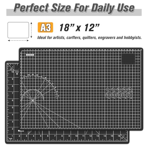 DIYSELF 12in×18in Self Healing Cutting Mat, A3 Fabric Craft Mat | A3 Black Cutting Mats Double Side for Sewing, Quilting, Craft Mat for Desktop, Matting & Mounting Materials - color: Black, size: 18"L x 12"W