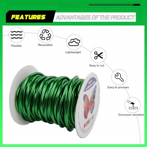 Aluminum Craft Wire,8 Gauge (3mm) Grass Green Bendable Wire,32 Feet Continuous Roll for Jewelry Making,Sculpting,Floral & Armature Projects - size: 8 Gauge 32FT, style: Grass Green