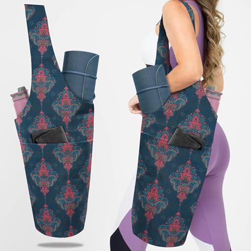 Yoga Mat Bag Yoga Tote Bag with Large Pocket and Zipper Pocket Yoga Mat Bag Carrier Fit Most Size Mats and All You Stuff - color: dark cyan