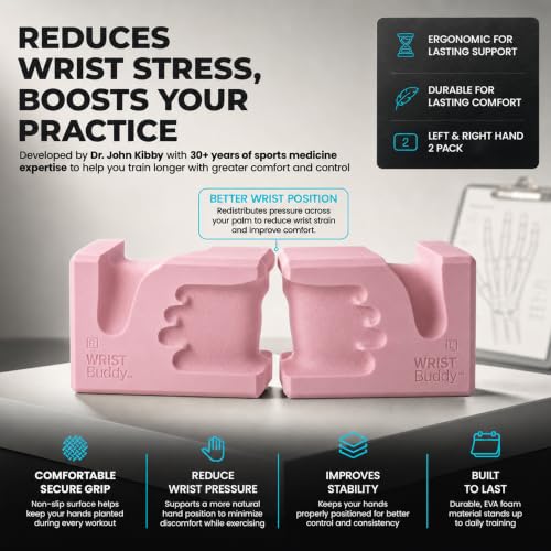 WRISTBuddy® Yoga Blocks 2 Pack, High Density Non-Slip, Hand-Shaped Design | 60% less wrist pressure —patented hand-shaped design eases wrist discomfort for yoga, Pilates, push-ups, planks & handstands. - color: Blush Pink