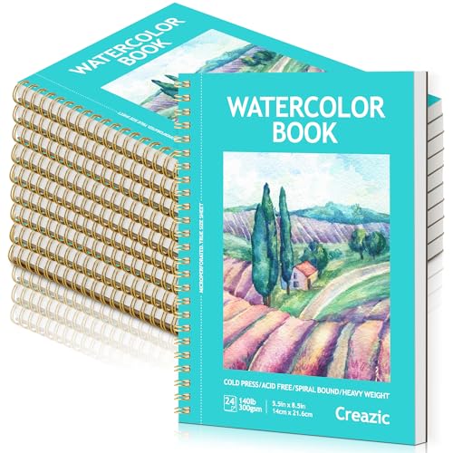 Creazic 10-Pack Watercolor Paper Pad, 5.5" x8.5”, 140lb/300gsm, 240Sheets | Spiral Bound Tear Line Watercolor Journal and Sketchbook for Adults & Kids - Ideal for Smaller - Sized Exercises or Travel - color: Teal, size: 5.5" x 8.5" Spiral Bound (pack of 1
