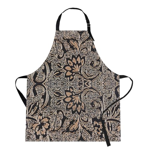 Apron with Pockets, 32x28 inch, for Women Men, Beige Embossed | Abstract Flower Texture Waterproof Adjustable Bib Aprons for Kitchen Cooking Baking Painting Gardening - color: Abstract Beige