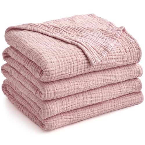 100% Cotton Muslin Blanket for Adult 70x80 4-Layers Gauze Throw - color: Dusty Pink, size: 70x80 inch