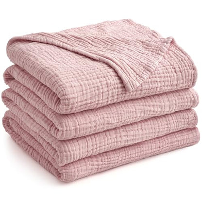 100% Cotton Muslin Blanket for Adult 90x90 4-Layers Gauze Throw - color: Dusty Pink, size: 90x90 inch