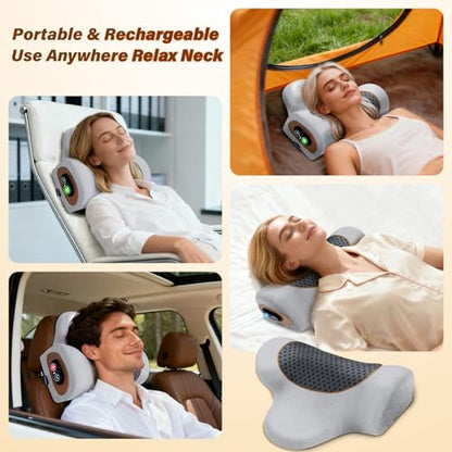 Rechargeable 3-in-1 Neck Massager Pillow with Heat,Vibration & Air Traction - Heated Neck Pillow Massage Hump Soothing Neck Relaxation, Posture Support & Stress Relief