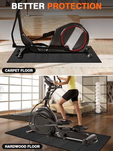 Treadmill Mat, 5'x2.5'/5.6'x2'/6.5'x3'/8'x3',6mm Thickness Exercise Equipment Mat for Carpet Hardwood Floors, Compatible with Walking Pad,Spin Bike,Elliptical Trainer,Rowing Machine - size: 55"L x 25"W x 0.2"Th