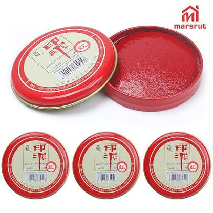 3Pcs Hanko Stamp Ink Pad, Inkan Name Ink Paste for Stamping, Round Calligraphy Red Seal Ink Pads, Chinese Stamps Inkpad Box New for Hanko Name Chop Painting Sealing (30g Per One, Red)