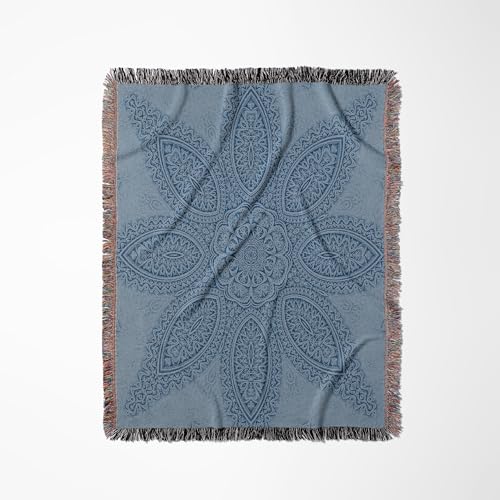 3dRose Blue Big Elegant Fractal Flower Mandala Woven Blanket