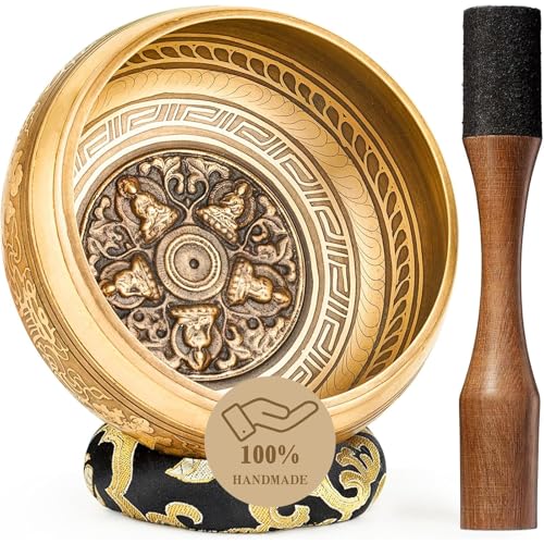 Hihealer 티베트 싱잉 볼, 대형 정통 명상 사운드 볼 - color: 15.2cm(6인치) 블랙 부처