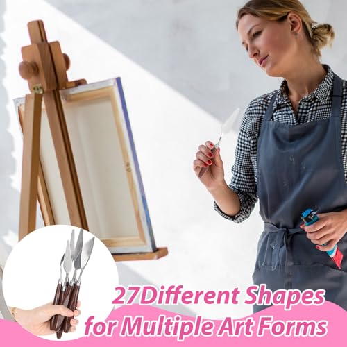 Palette Knife Set, 27Pcs Palette Knives Stainless Steel Art Paint Knife Professional Paint Spatula Painting Knife with Wood Handle for Oil Painting Acrylic Color Mixing and Texturing