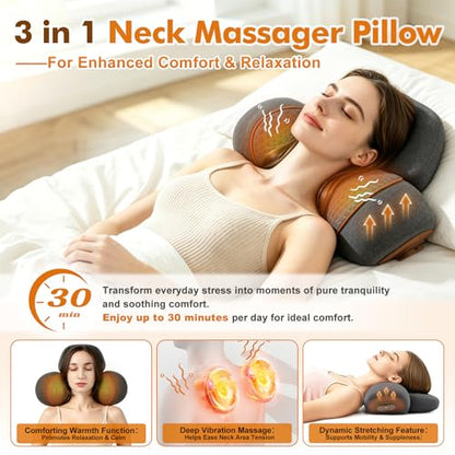 3 in 1 Heated Neck Massage Pillow Support for Neck Hump