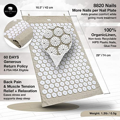 Bed of Nails The Comfortable ECO Acupressure Travel Mat and Pillow Acupressure Set - Premium Acupuncture Mat for Back Pain Relief, Increased Energy, Relaxation, Carry Bag