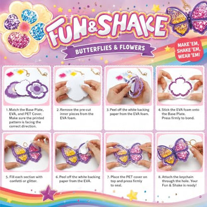 DIY Glitter Craft Kit with Keychains - Mess-Free Arts and Crafts for Kids Ages 4-8, Fun Shake-It Activity, Creative Travel Toys, Party Favors & Birthday Gifts for Girls 4-9 - color: Purple
