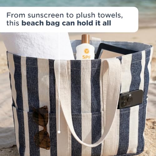 Folkulture Beach Tote Bags For Women, Beach Must Haves 2026-18x15 Inch | Waterproof,Sandproof, Large Tote Bags for Women, Swimming Pool, Beach Essentials, Simple Modern Pool Bag, Bolsos Para Mujeres - color: Dark Blue