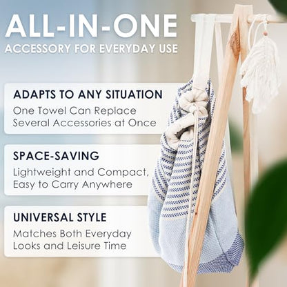 ATANI Turkish Beach Towel, Converts to a Bag, Oversized 100% Cotton Bath Towels Lightweight Quick-Dry Beach Blanket for Travel, Picnic, Camping, Yoga and Pool (Blue, 71 inc x 39 inc) - color: Blue, size: 71 inc x 39 inc