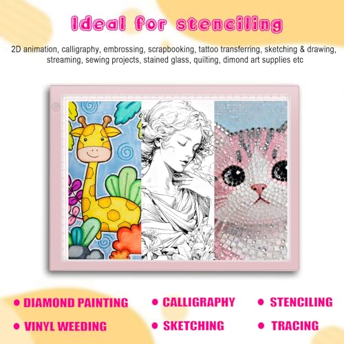 LED Drawing Tablet Kits Pink - 15" Light Board for Diamond Painting | Best Birthday, Holiday Gifts Toy for Kids Girls 3,4,5,6,7,8,9,10,11,12 Year Old, Back to School Art Travel Essentials - style: 15" Kit Pink (Rechargeable)