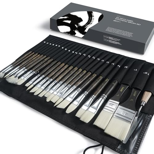 ARTIFY 24 Pieces Synthetic Hog Bristle Paint Brush Set – Expert Series Nylon Brushes for Acrylic, Oil Painting– No Shedding, Canvas Roll Case & Palette Knife, Artist Gifts Art Supplies - color: Vintage Brown