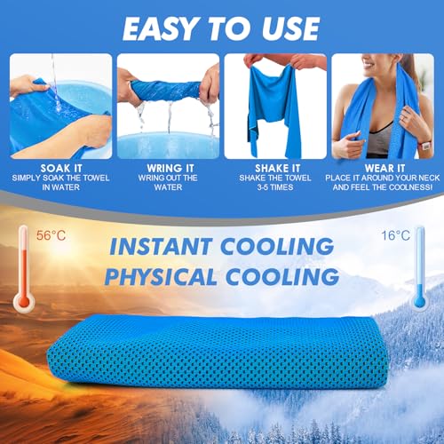 CSITE Cooling Towels for Neck and Face - 6 Pack 47x12 Inch Ice Cold Microfiber Towels, Soft & Breathable Cooling Towel for Hot Weather, Sports, Yoga, Workout, Running, Golf, Camping - color: Light Blue/Green/Rose Red/Dark Blue/Dark Gray/Black