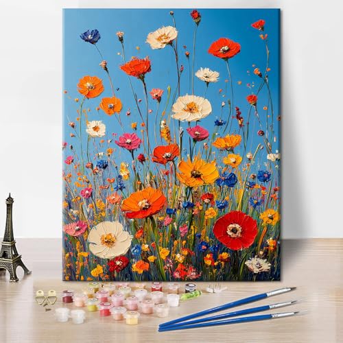 TUMOVO Blooming Flowers Paint by Numbers Kit for Adults, Wildflower Adult Paint by Number Kits on Canvas, Bloom Plants DIY Acrylic Painting by Numbers for Gift Home Wall Decor 16"x20"(Frameless) - color: Blossom