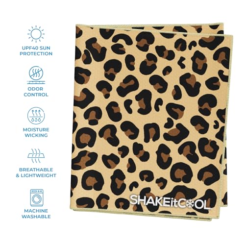SHAKEitCOOL Extended Size Cooling Towel – Be Cool in Style - Heat Relief, Soft, Lightweight, Sun Protection, Easy Clean - Perfect for Biking, Hiking, Running, Yoga, Golf, Gardening - Cheetah Print M - color: Cheetah Print