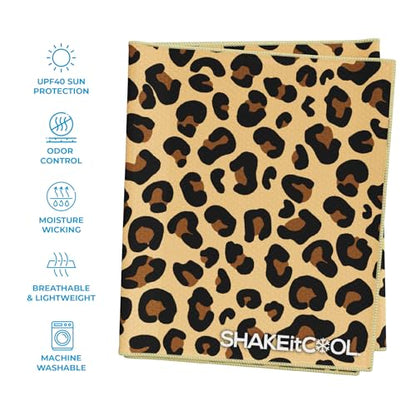 SHAKEitCOOL Extended Size Cooling Towel – Be Cool in Style - Heat Relief, Soft, Lightweight, Sun Protection, Easy Clean - Perfect for Biking, Hiking, Running, Yoga, Golf, Gardening - Cheetah Print M - color: Cheetah Print