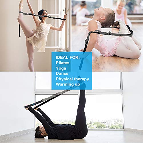 A AZURELIFE Half-Elastic Stretch Straps with 11 Loops, Stretching Strap for Physical Therapy, Multi-Loop Yoga Strap Fitness Exercise Strap for Yoga, Pilates, Dance, Flexibility&Exercise - color: Half Elastic-Gray