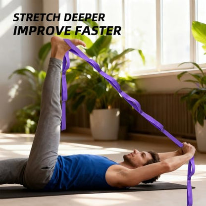 EZYA Stretching Strap with Loops, Non-Elastic Yoga Strap for Physical Therapy & Home Rehab, Mobility Exercise Strap for Pilates, Dance & Gymnastics