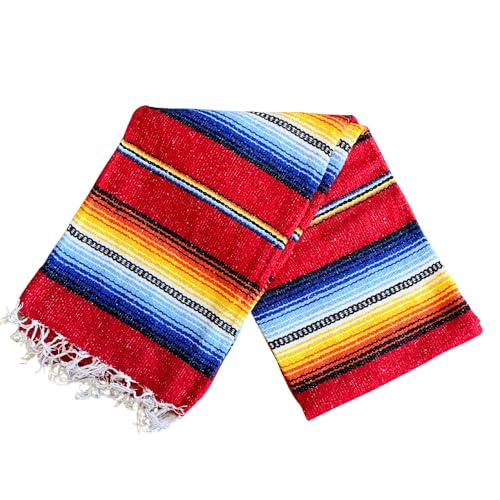 Striped Mexican Baja Blanket - Handmade Serape Throw in Soft Durable Woven Cotton Blend - Great for Beach, Yoga, Camping, Festivals and Home (Desert Flame (Red)) - color: Desert Flame (Red)