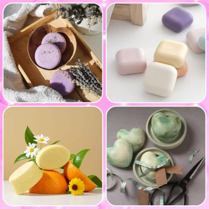 Sakolla 3 Pack Silicone Soap Molds, 4 Cavities Heart, Square, Round and Oval Silicone Molds for Handmade Soap, Candle and Mousse Cake (Pink, Green, Purple) - color: Pink Green Purple/3Pcs