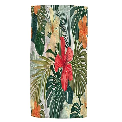 Pehede Hibiscus Flowers Hand Towel Summer Colorful Hawaiian Tropical Plants Palm Leaf Soft Guest Face Bath Towel Bathroom Decorations Thin Kitchen Tea Dish Towels 15 x 30 inch - color: Hibiscus Flowers