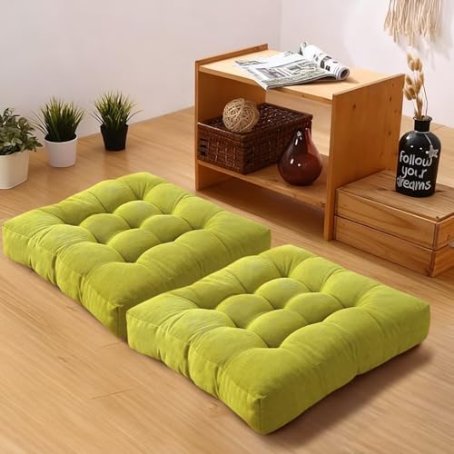 Grass Green Floor Pillows Set Square Chair Cushion Pad for Office | Large Square Meditation Floor Pillow Seating for Adults, Corduroy Mat for Living Room Tatami, 18x18 in - color: Grass Green, size: 18X18in