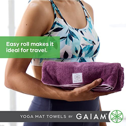 Gaiam Yoga Mat Towel, Non-Slip Microfiber, Hot Yoga (Folkstone Grey) | Mat-Sized Fit | Quick-Dry Microfiber | Non-Slip Silicone Bottom | Machine Washable | Hot Yoga & Pilates | 68"x24" - color: Folkstone Grey, size: 24"W x 68"L