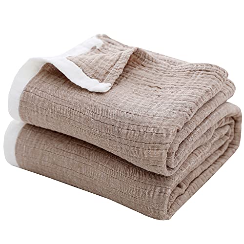 SE SOFTEXLY Muslin Throw Blanket, 4-Layer Dyed Yarn, 50”x60”, Coffee - color: 2-coffee, size: Throw-50" x 60"