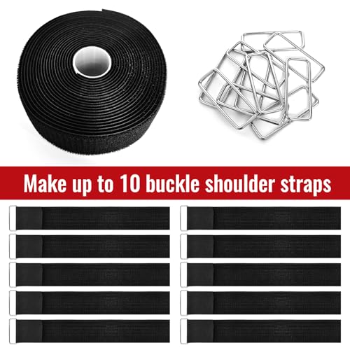 2" x16ft Hook and Loop Straps with Metal Buckles, Molle Cable Straps, Adjustable Fastening Cinch Strap, Reusable Nylon Securing Cord Ties, 2 inch Wide, Black with 10 Buckles - color: 2"x16ft, 10 Buckles