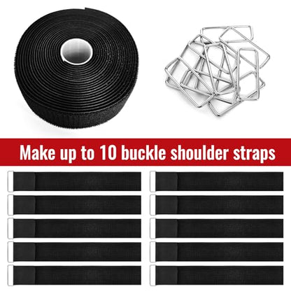 2" x16ft Hook and Loop Straps with Metal Buckles, Molle Cable Straps, Adjustable Fastening Cinch Strap, Reusable Nylon Securing Cord Ties, 2 inch Wide, Black with 10 Buckles - color: 2"x16ft, 10 Buckles