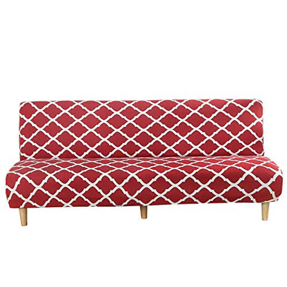 MIFXIN Armless Sofa Cover Futon Slipcover Stretch Elastic Folding Sofa Bed Non-Armrest Couch Furniture Protector Printed Washable Sofa Cover Without Armrests (Red+White) - color: Red+white