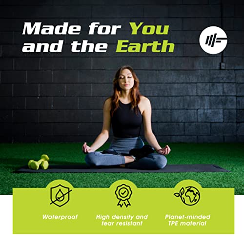 Extra Thick Yoga Mat for Women – TPE 10 mm-Thick Non-Slip Yoga Mat & Nylon Mat Strap – Men’s Fitness & Workout Mats for Home Gym – 26 x 74 In. Indoor-Outdoor Meditation & Exercise Mats by PowX (Black)