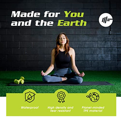 Extra Thick Yoga Mat for Women – TPE 10 mm-Thick Non-Slip Yoga Mat & Nylon Mat Strap – Men’s Fitness & Workout Mats for Home Gym – 26 x 74 In. Indoor-Outdoor Meditation & Exercise Mats by PowX (Black)