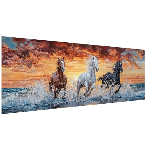 SKRYUIE 5D Large Diamond Painting Kits Horse - DIY Diamond Art Kits for Adults Animal, Full Round Drill - Crystal Embroidery Cross Stitch - Craft for Wall & Office Decor - 12x30 inch / 30x80 cm - color: colorful-3