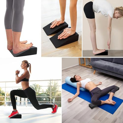 2 Pack Squat Wedge Blocks, Foot and Wrist Yoga Wedges | Soft EVA wedges support heels, feet and wrists for yoga, squats, pushups, balance, stretching, Pilates and home workouts. - color: Black