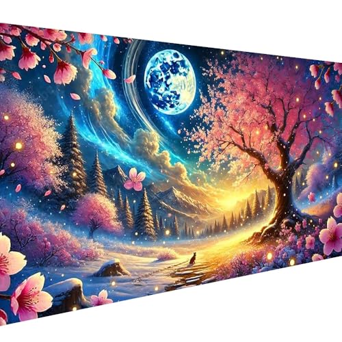 Large Diamond Painting Kits for Adults - DIY 5D Pink Flowers and moon landscape Diamond Art Kits for Adults, Full Drill Flowers Diamond Art Painting, Gem Art Kits for Home Wall Decor 27.5 X 15.7inch - color: 25-34 The Moon and Trees