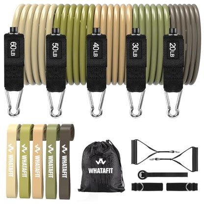 WHATAFIT Resistance Bands with Handles, 5-Level Exercise Bands for Workout - color: Green 16PCS
