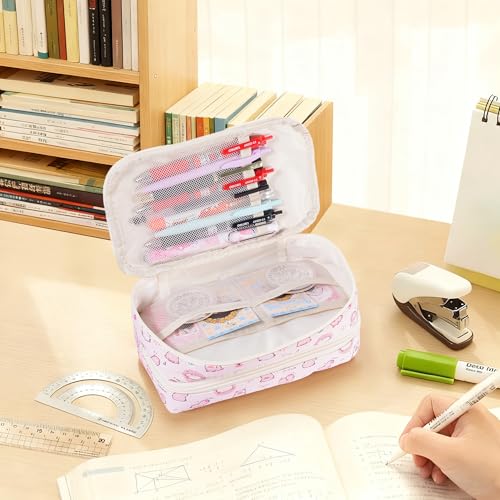 JUTOROSY Large Capacity Anime Pencil Case, 9-Compartment Pen Organizer | Wide Opening Pencil Pouch With 9 Compartments for Organized Storage of Pens, Markers, Erasers & Other School Supplies - color: Pink